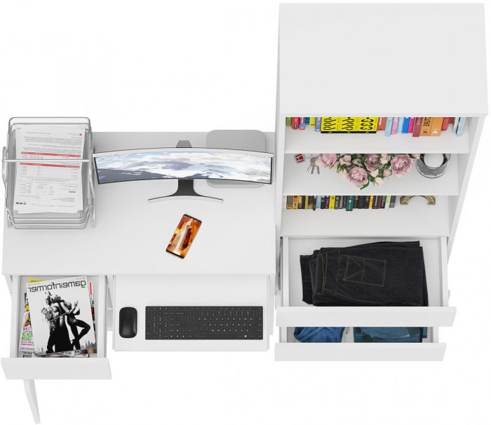 Мори Стол компьютерный МС-1 левый + Стеллаж МСТ600.3, цвет белый, ШхГхВ 150,4х50х179,6 см., выдвижной ящик слева, НЕ универсальная сборка