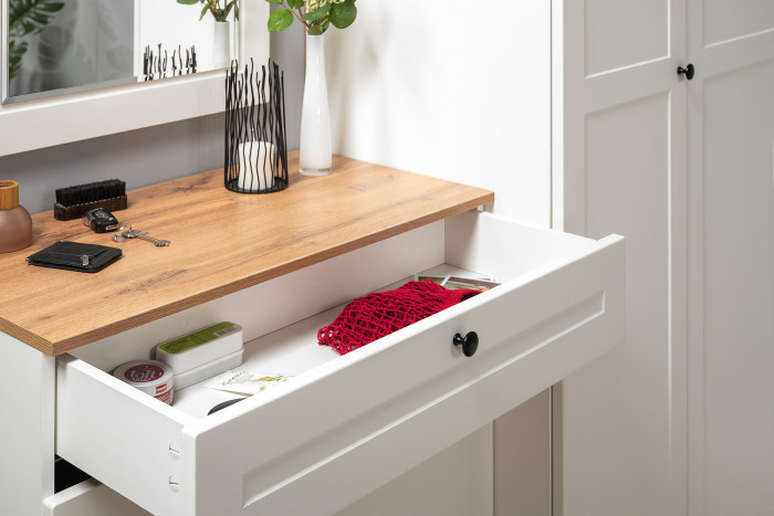 Остин 16.121 Тумба для обуви + 13.257 Тумба, цвет белый шагрень/дуб крафт золотой, ШхГхВ 160х41,9х99,3 см., универсальная сборка