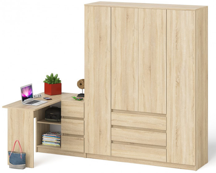 Мори Стол компьютерный МС-16 правый + Шкаф МШ1600.1, цвет дуб сонома, ШхГхВ 284,8х84,9х209,6 см., выдвижные ящики справа, НЕ универсальная сборка