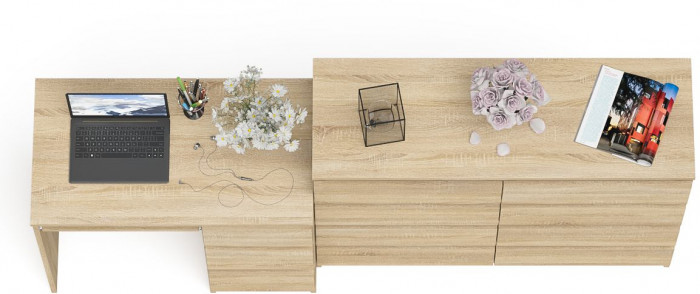 Мори Стол компьютерный МС-6 правый + Комод МК1200.8, цвет дуб сонома, ШхГхВ 210,4х50х94 см., выдвижные ящики справа, НЕ универсальная сборка