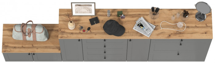 Остин 16.221 Комод + 16.121 Тумба для обуви + 13.257 Тумба, цвет серый графит/дуб крафт золотой, ШхГхВ 280х41,9х99,3 см.