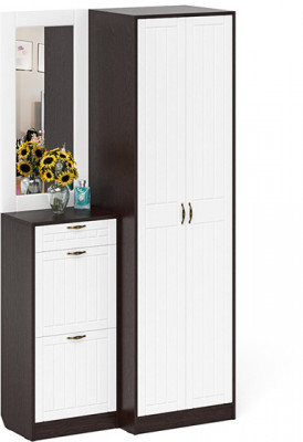 Прихожая П-6 Компоновка № 17, цвет венге/фасады МДФ белое дерево фрезеровка прованс, ШхГхВ 110х50х210 см., универсальная сборка