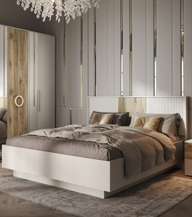 Кровать двуспальная 160х200 "Виола-1" с подъемным механизмом - Персидский жемчуг/Шаде песочный