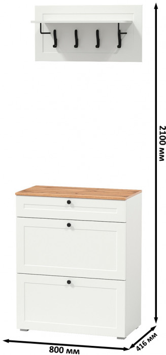 Остин 16.121 Тумба для обуви + 15.12 Вешалка, цвет белый шагрень/дуб крафт золотой, ШхГхВ 80х41,6х210 см.