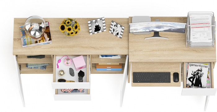 Мори Стол компьютерный МС-1 правый + Комод МК1200.3, цвет дуб сонома/белый, ШхГхВ 210,4х50х76,6 см., выдвижной ящик справа, НЕ универсальная сборка