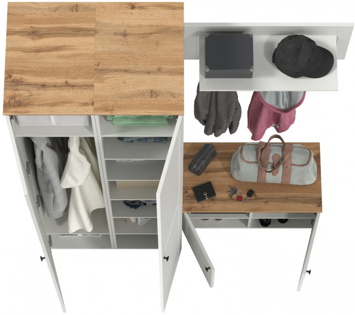 Остин Прихожая 37, цвет белый шагрень/дуб крафт золотой, ШхГхВ 160х54,3х229,6 см., универсальная сборка