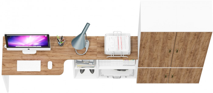 Лидер-8 Стол + Пенал МД 22Б + Пенал МД 22Б, белый шагрень/крафт золото
