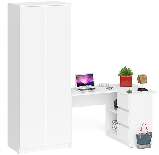Мори Стол компьютерный МС-16 правый + Шкаф МШ800.1, цвет белый, ШхГхВ 204,8х84,9х209,6 см., выдвижные ящики справа, НЕ универсальная сборка