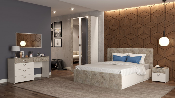 Амели Кровать 11.31 + подъёмный ортопед, цвет шёлковый камень/бетон чикаго беж, ШхГхВ 181,4х205,2х104,3 см., сп. м. 1600х2000 мм., б/м