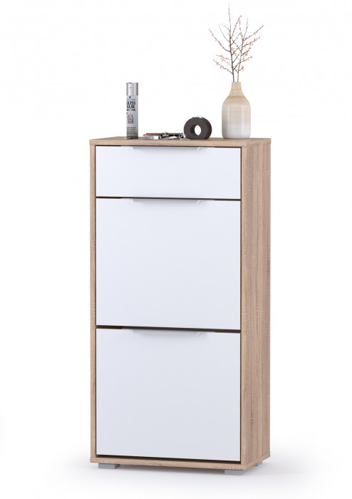 Куба Прихожая 5, обувница 13.114 + Зеркало, цвет дуб сонома/белый премиум, ШхГхВ 50х28,3х180 см.
