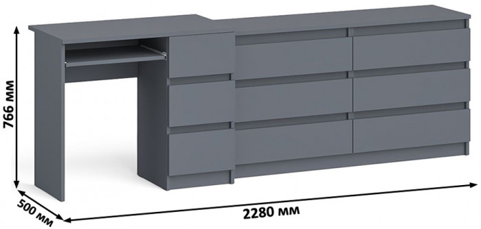 Мори Стол компьютерный МС-6 правый + Комод МК1380.6, цвет графит, ШхГхВ 228х50х76,6 см., выдвижные ящики справа, НЕ универсальная сборка