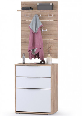 Куба Прихожая 6, обувница 13.113 + Вешалка 10.122, цвет дуб сонома/белый премиум, ШхГхВ 65х38,3х210,6 см.