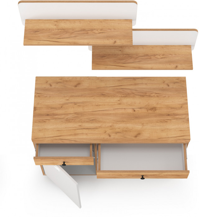 Вуди Стол письменный 12.42 + 2хПолка 15.46, цвет белый премиум/дуб крафт золотой, ШхГхВ 110х52,7х180 см., универсальная сборка