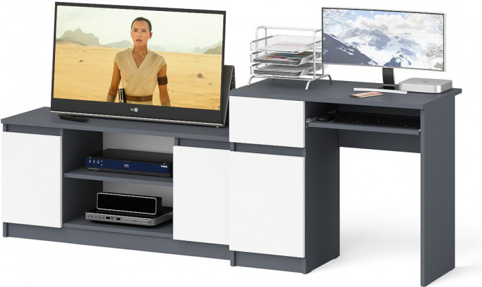 Мори Стол компьютерный МС-1 левый + Тумба МТВ1200.1, цвет графит/белый, ШхГхВ 210,4х50х76,6 см., выдвижной ящик слева, НЕ универсальная сборка