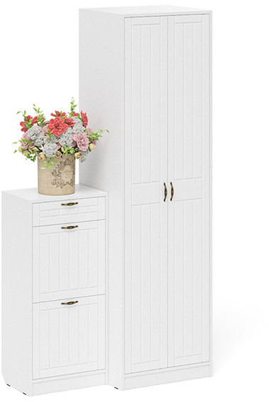 Прихожая П-6 Компоновка № 16, белая шагрень/фасады МДФ белое дерево фрезеровка прованс