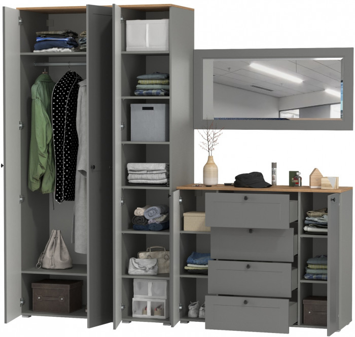 Остин Прихожая 38, цвет серый графит/дуб крафт золотой, ШхГхВ 240х54,3х229,6 см., универсальная сборка