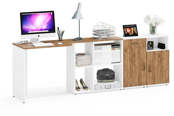 Лидер-8 Стол + Тумба МД 3.15 + Тумба МД 3.19, белый шагрень/крафт золото