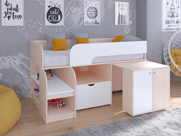 Кровать чердак Астра 9 V9 Дуб молочный/Белый