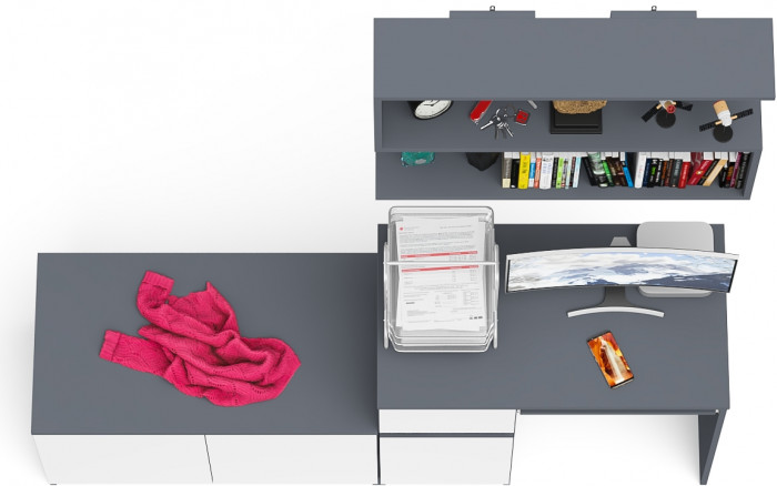 Мори Стол компьютерный МС-1 левый + Тумба МА900.1 + Полка 900, цвет графит/белый, ШхГхВ 180,4х50,4х209,6 см., НЕ универсальная сборка