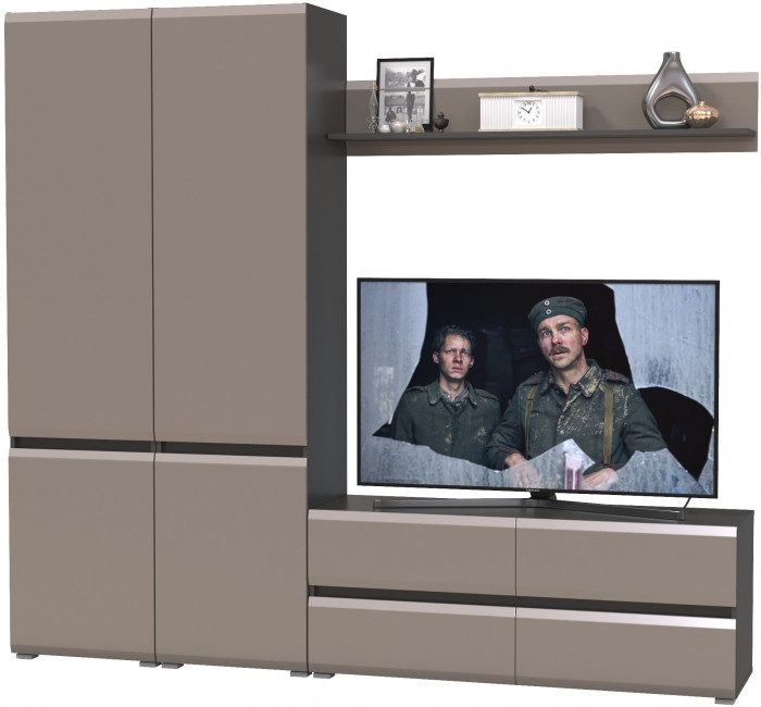 Сидней Комплектация № 047, цвет корпус: антрацит/фасады: МДФ веллюто капучино, ШхГхВ 229,9х41,3х205,2 см., ниша для ТВ 129х41х98 см., универс. сборка