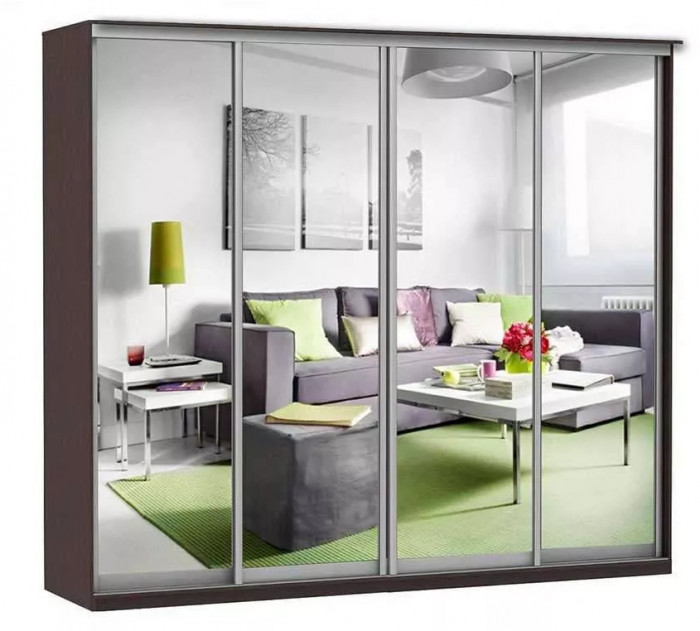 Шкаф купе Модерн 2362х450 4-х дверный 3-х секционный зеркальный венге