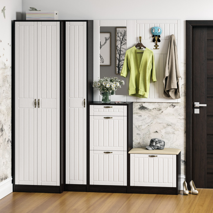 Прихожая П-6 Тумба, цвет венге/фасады МДФ белое дерево фрезеровка прованс, ШхГхВ 60х35х50 см.