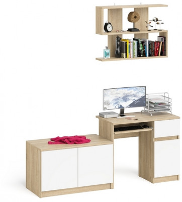 Мори Стол компьютерный МС-1 правый + Тумба МА900.1 + Полка 900, цвет дуб сонома/белый, ШхГхВ 180,4х50,4х209,6 см., НЕ универсальная сборка