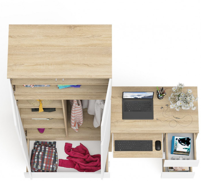 Мори Стол компьютерный МС-6 правый + Шкаф МШ900.1 + Антресоль МА900.1, цвет дуб сонома/белый, ШхГхВ 180,4х50,4х234,2 см., выд. ящ. справа, НЕ ун. сб.