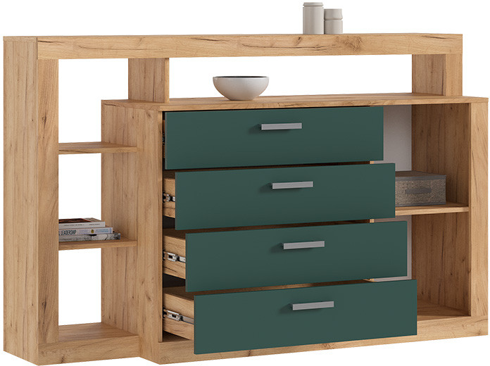 Комод Ангара, Крафт золотой/Изумрудный