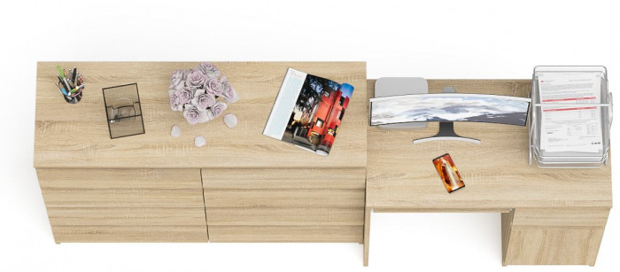 Мори Стол компьютерный МС-1 правый + Комод МК1200.8, цвет дуб сонома, ШхГхВ 210,4х50х94 см., выдвижной ящик справа, НЕ универсальная сборка