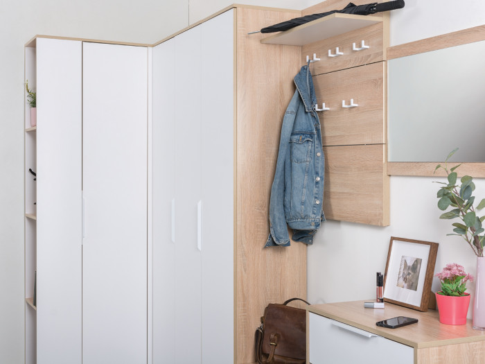 Куба Прихожая 9, цвет дуб сонома/белый премиум, ШхГхВ 287,8х107,3х210,6 см., универсальная сборка