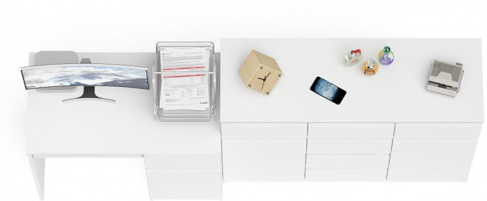 Мори Стол компьютерный МС-1 правый + Комод МК1200.4, цвет белый, ШхГхВ 210,4х50х94 см., выдвижной ящик справа, НЕ универсальная сборка