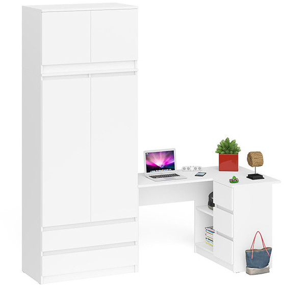 Мори Стол компьютерный МС-16 правый + Шкаф МШ900.1 + Антресоль МА900.1, цвет белый, ШхГхВ 214,8х84,9х234,2 см., выдвижные ящики справа, НЕ универ. сб.