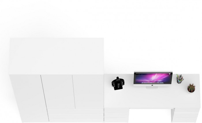 Мори Стол компьютерный МС-2 + Шкаф МШ1200.1, цвет белый, ШхГхВ 255,8х50,4х209,6 см., универсальная сборка