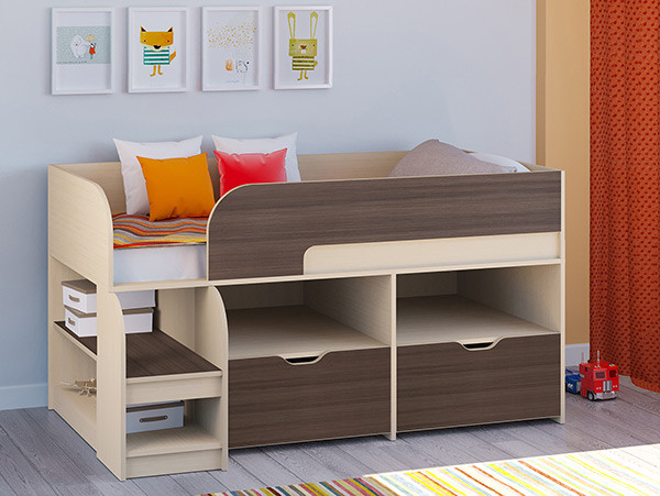 Кровать чердак Астра 9 V6 Дуб молочный/Дуб Шамони