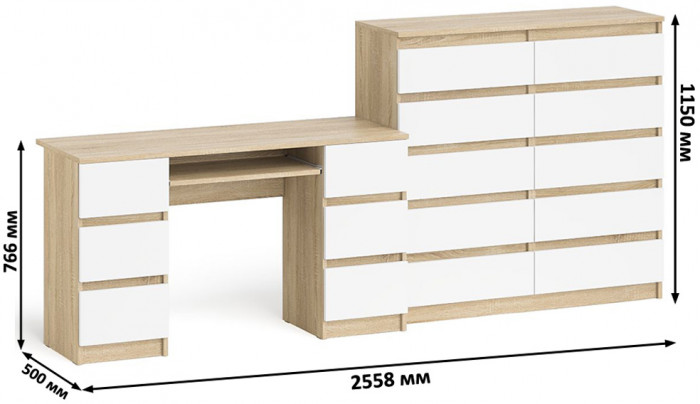 Мори Стол компьютерный МС-2 + Комод МК1200.10, цвет дуб сонома/белый, ШхГхВ 255,8х50х115 см., универсальная сборка