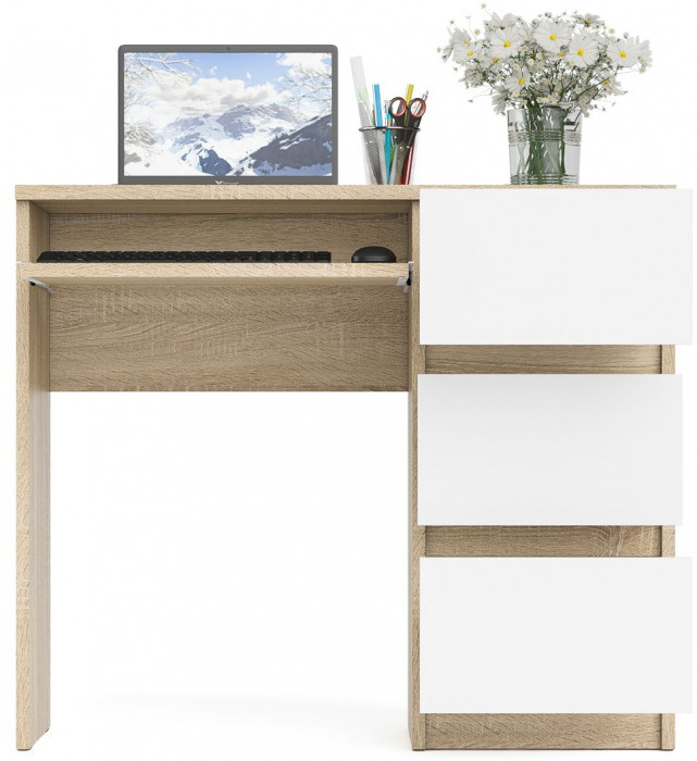 Мори Стол компьютерный МС-6 правый, цвет дуб сонома/белый, ШхГхВ 90х50х76,6 см., выдвижные ящики справа, НЕ универсальная сборка