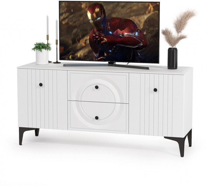 Валенсия Гостиная 16.45 Тумба под ТВ + 13.291 Тумба, цвет ЛДСП белый шагрень/МДФ белый шагрень, ШхГхВ 182,3х38,4х63,7 см.