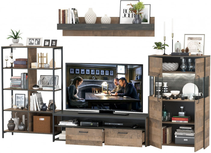 Трувор Гостиная 057, цвет дуб гранж песочный/интра, ШхГхВ 325,6х45,4х195 см., универсальная сборка