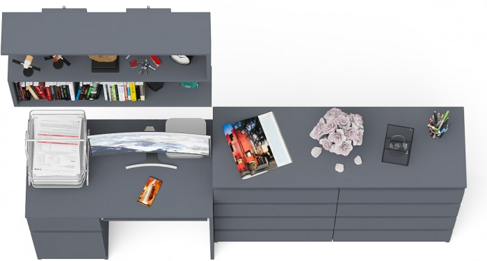 Мори Стол компьютерный МС-1 левый + Комод МК1200.8 + Полка 900, цвет графит, ШхГхВ 210,4х50х209,6 см., НЕ универсальная сборка