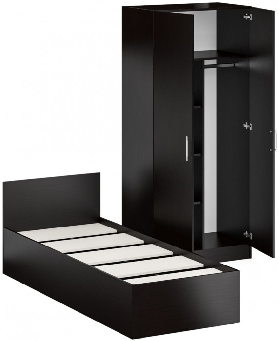 Кровать 0800 + Шкаф 2-х створчатый Стандарт, цвет венге, ШхГхВ 83,5х203,5х70 + 90х52х200 см., сп.м. 800х2000 мм., без матраса, основание есть