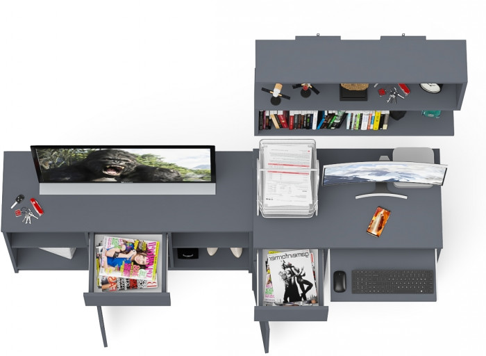Мори Стол компьютерный МС-1 левый + Тумба МТВ1204.1 + Полка 900, цвет графит, ШхГхВ 210,4х50х209,6 см., НЕ универсальная сборка