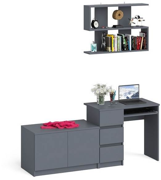 Мори Стол компьютерный МС-6 левый + Тумба МА900.1 + Полка 900, цвет графит, ШхГхВ 180,4х50,4х209,6 см., НЕ универсальная сборка
