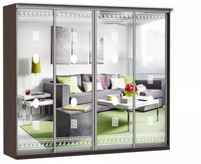 Шкаф купе Модерн 2362х450 4-х дверный 3-х секционный зеркальный с пескоструем №2 венге