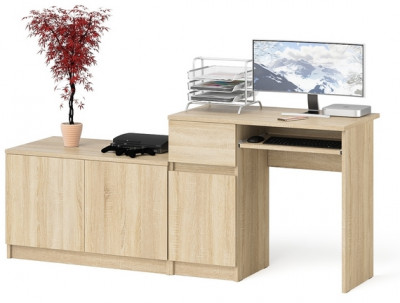 Мори Стол компьютерный МС-1 левый + Тумба МА900.1, цвет дуб сонома, ШхГхВ 180,4х50,4х76,6 см., выдвижной ящик слева, НЕ универсальная сборка
