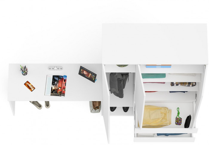 Мори Стол письменный МСП1200.1 + Шкаф МШ1200.1, цвет белый, ШхГхВ 240,8х50,4х209,6 см., универсальная сборка