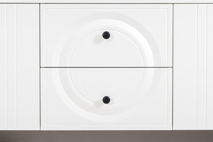 Валенсия Гостиная 16.45 Тумба под ТВ + 16.45 Тумба под ТВ, цвет ЛДСП белый шагрень/МДФ белый шагрень, ШхГхВ 266,2х38,3х63,7 см.