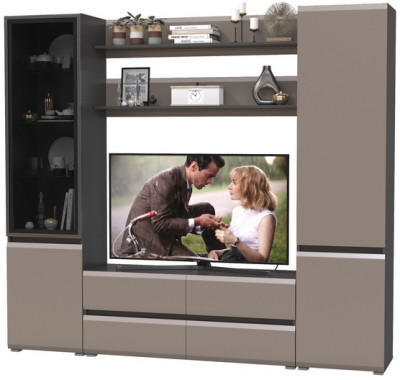 Сидней Комплектация № 069, цвет корпус: антрацит/фасады: МДФ веллюто капучино, ШхГхВ 229,9х41,3х205,2 см., ниша для ТВ 129х41х90 см., универс. сборка