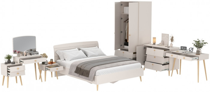 Афина Спальня 28-1600, цвет кашемир серый, сп.м. 1600х2000 мм., б/м, основание есть - фанера