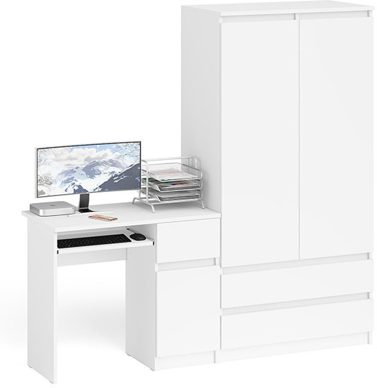 Мори Стол компьютерный МС-1 правый + Шкаф МШ900.1, цвет белый, ШхГхВ 180,4х50,4х179,6 см., выдвижной ящик справа, НЕ универсальная сборка